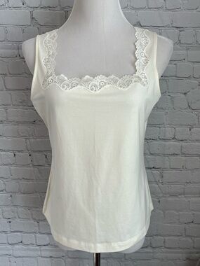 Lace Trim Ivory Tank Top